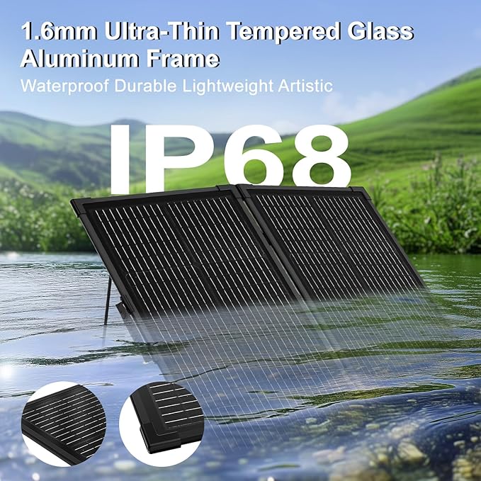 100W Portable Solar Panel Kit for RV,Camping,Off-Grid–23.5% Efficiency,Lightweight Foldable,10A Controller,IP68 Waterproof,Outdoor Battery Backup