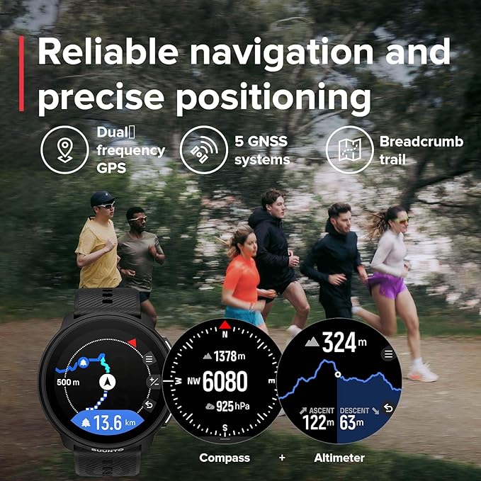 SUUNTO Run Running GPS Sports Watch with Silicone Strap, 1.32" AMOLED Touchscreen w/Crown Button, Wrist Heart-Rate & Sleep Health Tracking, Black