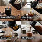 OVENTE French Press Coffee Maker 34 Ounce with Heat Resistant Borosilicate Glass & Stainless Steel 4-Level Filtration System, Portable Cold Brew Coffee Maker for Travel, Camping or Gift, Black FPB34B