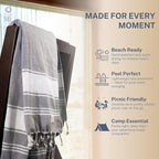Cotton Turkish Beach Towel with Towels Oversized 36"x72" Pool Absorbent Extra Large Quick Dry Sand Travel Towel (Grey, 4 Pack)