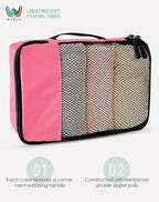 WTREE 4-Piece Packing Cubes Travel Accessories Set for Suitcases - Luggage Organizer Bags with Double Zipper - Mesh Top - Medium - Pink