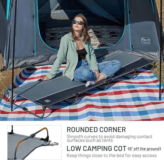TIMBER RIDGE Lightweight Aluminum Camping Cot, 20-Second Quick Set-Up Folding Cot with Zipper Closure, Portable Carry Bag Included for Camping, Travel and Outdoors, Support up to 225lbs, Grey 2pcs