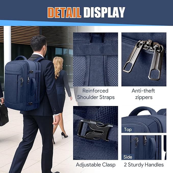 Travel Laptop Backpack, Expandable 40-50L Travel Backpack, 17.3 Inch Carry on Large Luggage TSA Flight Approved Laptop Bag, Multiple Pockets TSA Friendly Water Resistant Business Bag for Men, Blue