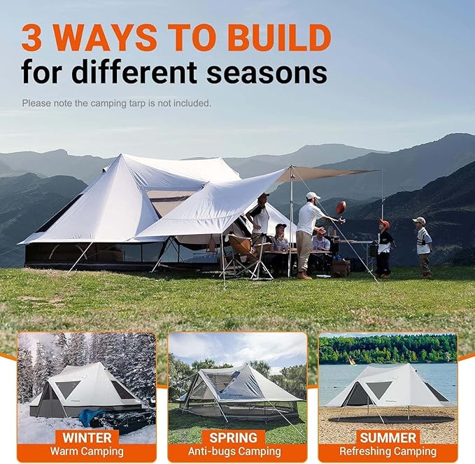 KingCamp Canvas Bell Yurt Tents, 4 Seasons Large Waterproof & Windproof Luxury Glamping Tent w/Stove Jack for Family Outdoor Camping, Hunting, Parties