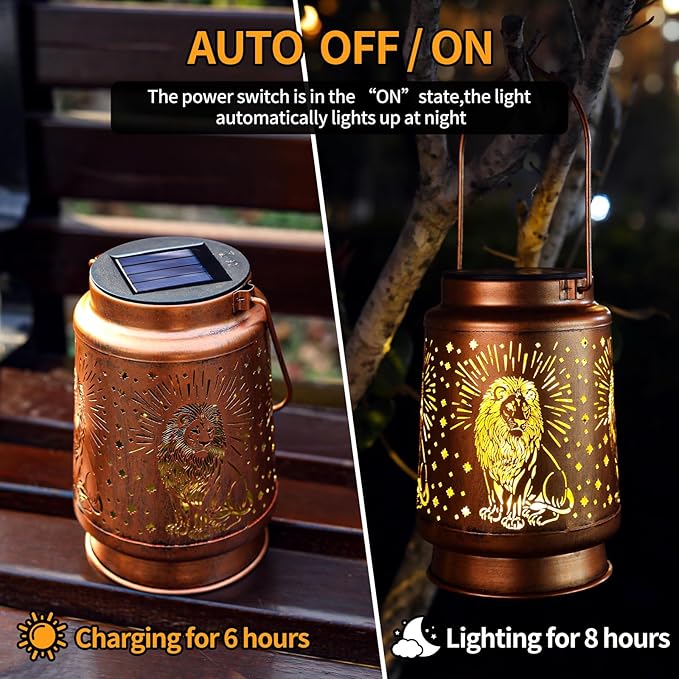 Solar Lanterns Outdoor Waterproof Lion Garden Decorations Gifts for Women Gifts for Mom Grandma Birthday Gifts Hanging Solar Lanterns Outdoor for Garden Decoration, Patio, Lawn, Pathway
