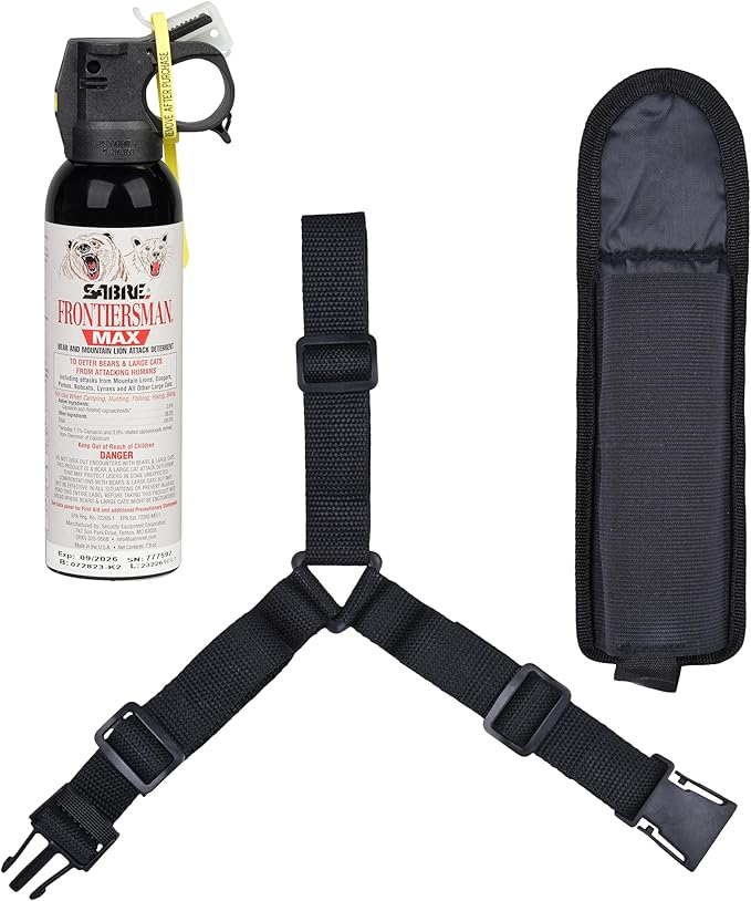 SABRE Frontiersman MAX Bear Spray – 40 ft Range, Maximum Strength, The Only EPA-Registered Spray for Bears & Mountain Lions, 7.9 oz, Glow Safety Clip, Outdoor Hiking & Camping Protection