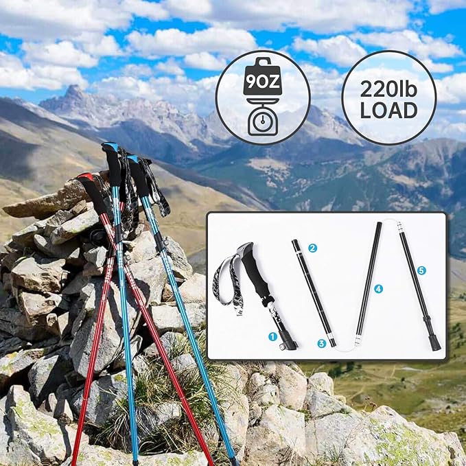 Trekking Poles - Aluminum 7075 Adjustable Walking Sticks with Quick Locks, Expandable to 53", Ultralight for Hiking, Camping, Mountains (Set of 2)