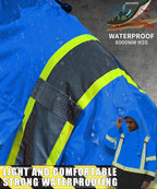 Hi Vis Rain Jacket, Rain Suits for Men with Removable Hood, Rain Coats for Men Interior Mesh, Class 3 High Visibility Rain Gear,Waterproof Zipper Blue S/M