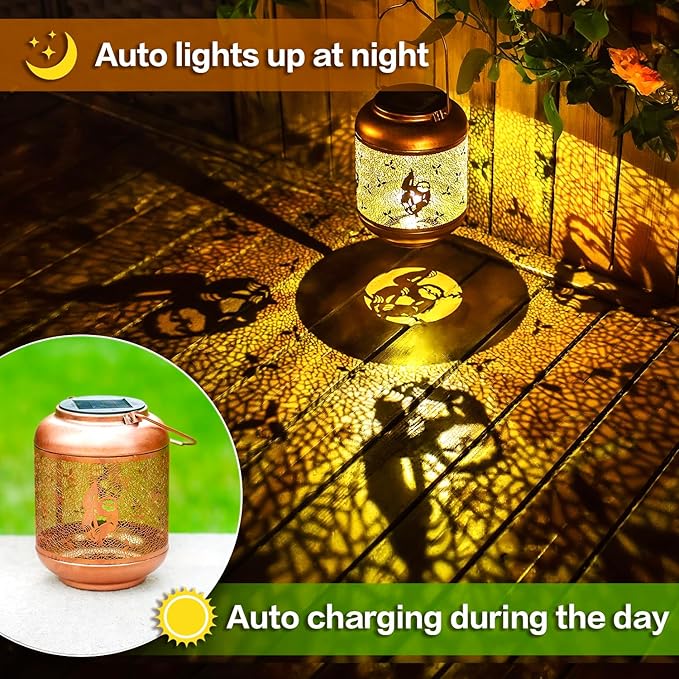 2 Pack Sloth Solar Lanterns Outdoor Waterproof Hanging Solar Lights Sloth Gifts for Women Men Mom Metal Decorative LED Outdoor Lanterns for Patio, Lawn, Landscape, Garden Decor, Yard Decorations