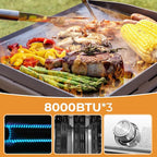 R.W.FLAME 3-Burner Tabletop Propane Gas Grill Stainless Steel Portable Outdoor Griddle,24,000 BTU Compact Flat Top Camping BBQ Grill,347 Sq. In. Cooking Area