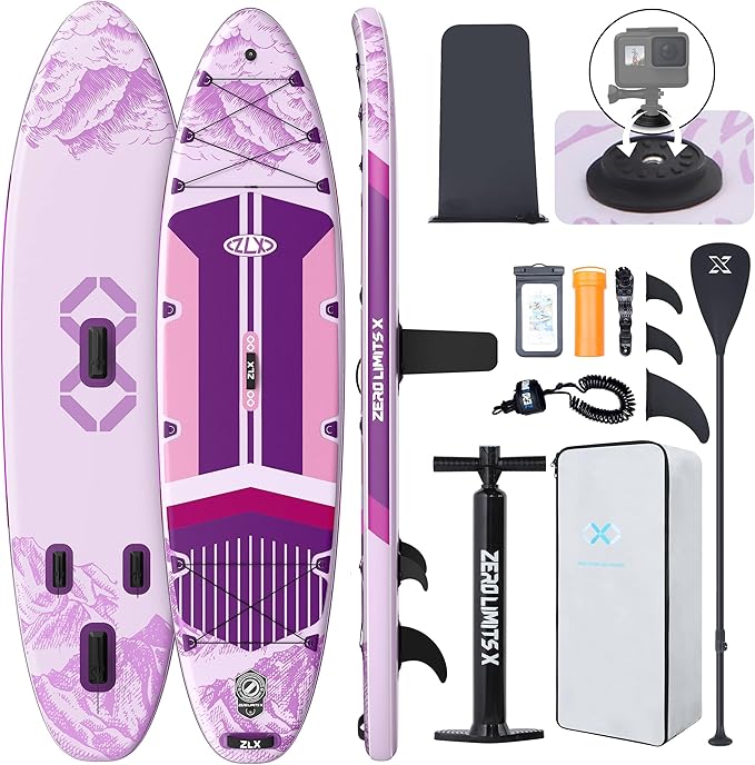 ZLX 11'6" Extra Wide Inflatable Stand Up Paddle Board SUP, Stable Non-Slip Deck Pad, Unique Fin System and Premium iSUP Accessories - Portable Backpack & Upgraded Pump for Adults, All Skill Levels