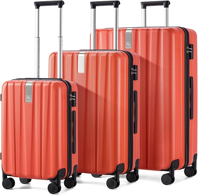 Hanke Luggage Sets 3 piece Carry On Luggage with Wheels PC Hard Shell Suitcases Lightweight Checked Tsa Luggage Extra Large Travel Suitcase Woman Men 20/24/29 Inch （Orange）