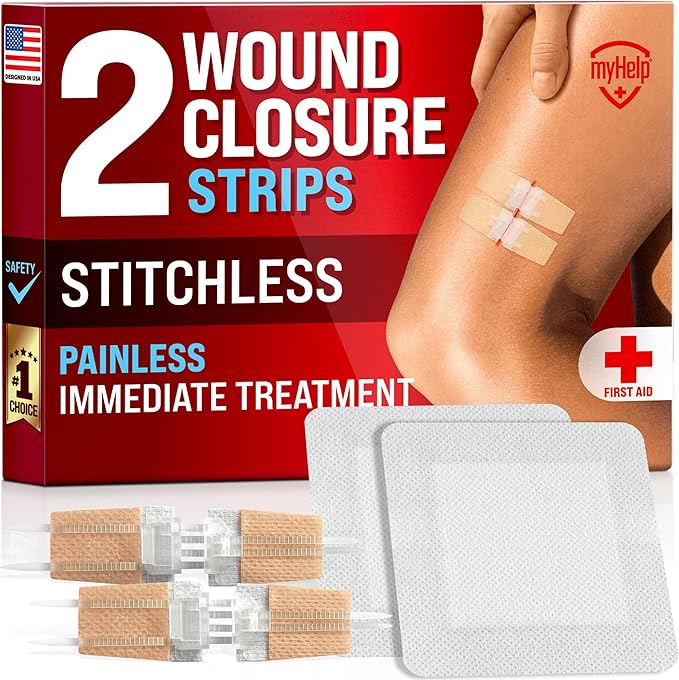 Emergency Wound Closure Strips - 2pk - Laceration Closure Kit - Stitchless & Easy to Use - Butterfly Bandages