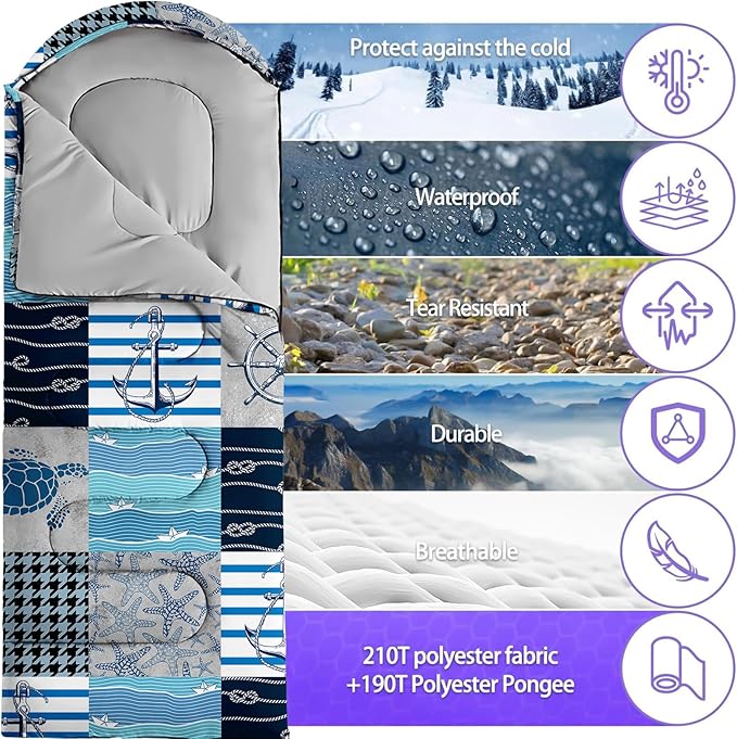 Sleeping Bags for Adults Youth Kids,3D Printing Camping Sleeping Bag for Girls Boys Lightweight Waterproof Cold/Warm Weather Sleeping Bag for 3 Seasons