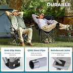FUNDANGO Folding Camping Chair Heavy Duty, Oversized 440 Lbs Support Outdoor Camp Chairs with Lumbar Support & Cooler Pocket for Fishing Backyard Sports Beach Garden (Grey)