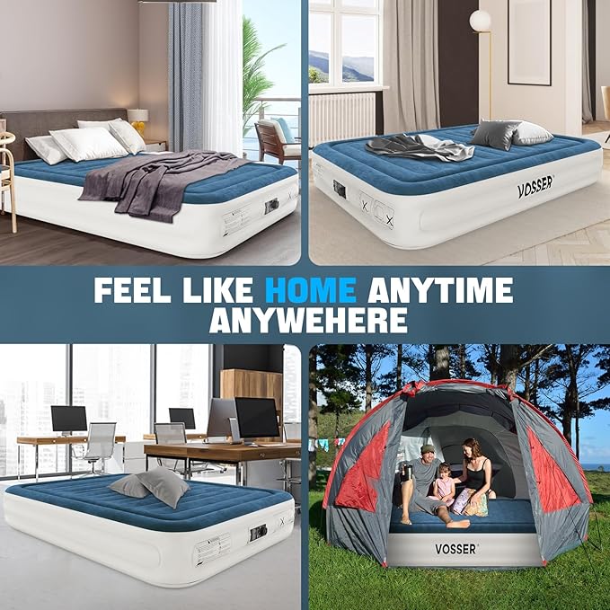 Queen Air Mattress with Built-in Pump,Fast & Easy Inflation/Deflation Inflatable Mattress, Foldable Blow Up Mattress with Storage Bag, Inflatable Bed for Home, Camping & Guests