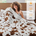 Cow Print Electric Heated Blanket King Size,90X100 Brown Heating Blanket King With Dual Control&Timer&10 Heat Levels,Highland Cow Decor Fleece Sherpa Blankets Warmer Gifts for Bed Women Adults,ETL