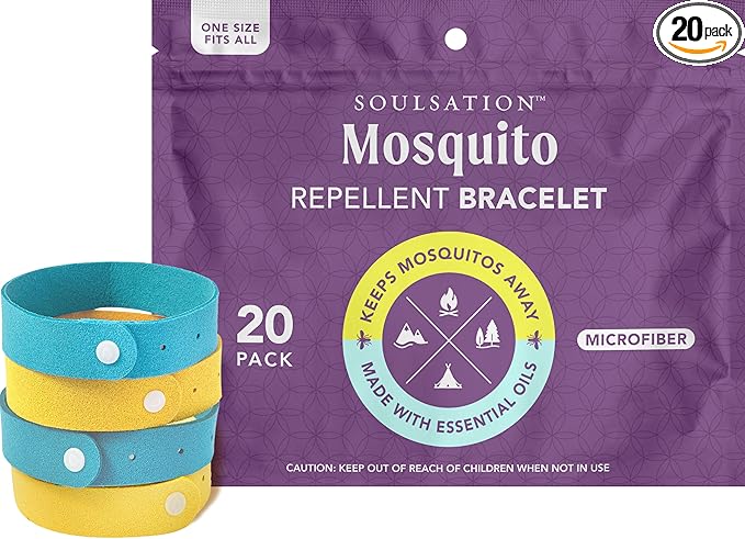 20 Pack Mosquito Repellent Bracelets Microfiber - for Kids & Adults, Natural DEET-Free