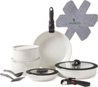 17pcs Pots and Pans Set Non Stick from France, Ceramic Cookware Set with Removable Handle, Induction RV Kitchen Cookware Set, Stackable, PFOA and PFAS Free, Oven Safe