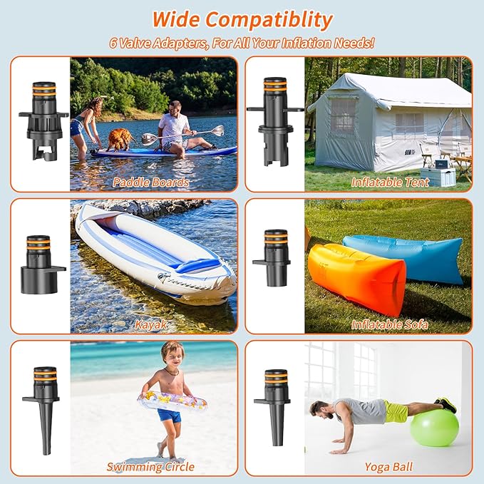 Fisca Paddle Board Pump, 25PSI Portable Rechargeable SUP Air Pump, Quick Inflate & Deflate/Auto Off & Car Adapter Electric Air Compressor for Stand up Paddle Boards,Kayak,Tent