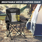 2PCS Mesh Folding Camping Chairs, Oversized Portable Outdoor Chairs, Weight Capacity 325 lbs with Cup Holder, Storage Pocket, Carry Bag Black
