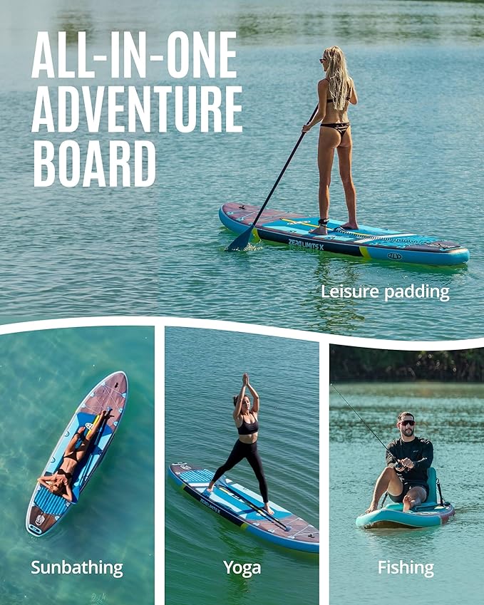 ZLX 11'6" Extra Wide Inflatable Stand Up Paddle Board SUP, Stable Non-Slip Deck Pad, Unique Fin System and Premium iSUP Accessories - Portable Backpack & Upgraded Pump for Adults, All Skill Levels