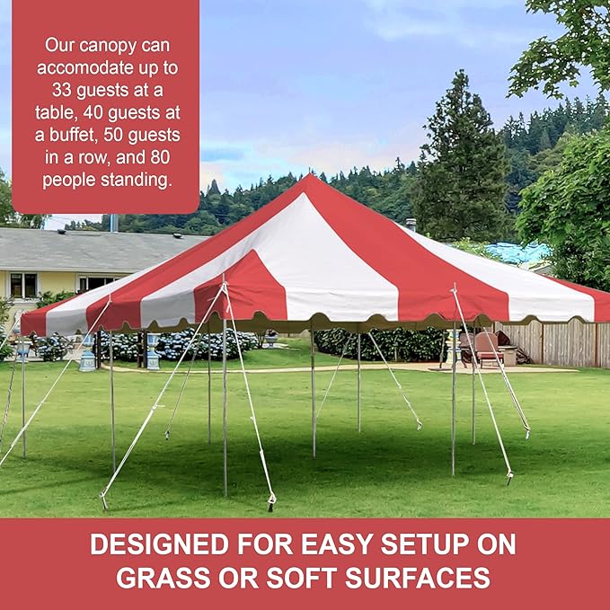 Party Tents Direct 20'x20' Weekender Standard Canopy Pole Tent - Easy Up Canopy Tent with 80 Person Capacity - Outdoor Canopies for Parties, Weddings, & Events (Red/White Top)