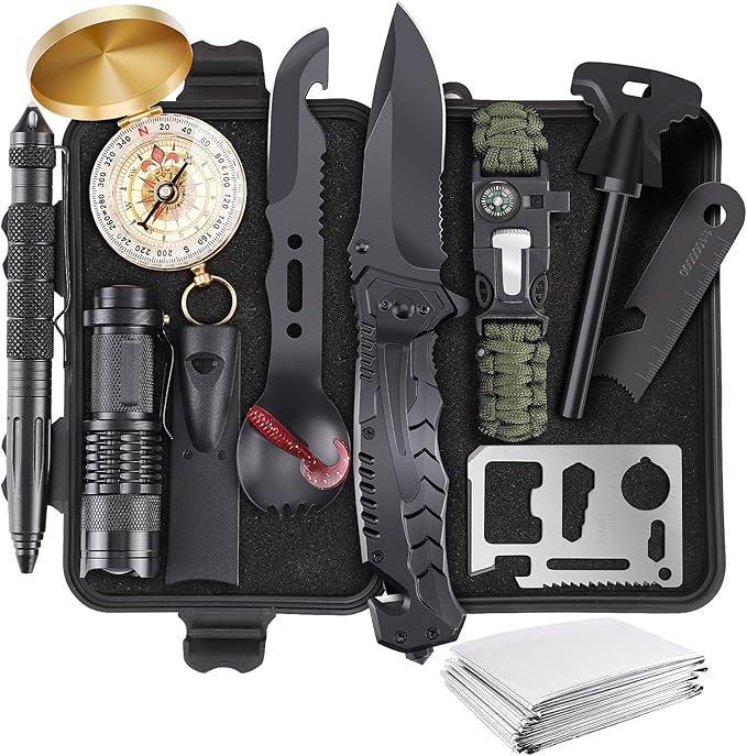 Survival Kits, Gifts for Christmas Men Dad Husband Him, 13 in 1 Survival Gear and Equipment Tactical Tools for Camping Hiking Hunting Outdoor Adventure, Cool Birthday Idea