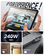 Silkland USB C Monitor Cable Right Angle 10FT, 8K@30Hz 5K/4K@60Hz Display, 20Gbps Data Transfer, 90 Degree USB C 3.2 Gen 2x2 Video Cable, 240W Charging for iPhone 17,MacBook, Portable Monitor, Carplay