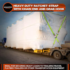 2" x 27' Ratchet Straps with Chain Extension and Grab Hooks,Heavy-Duty Tie Down Straps 3,333 lbs Working Load Limit and 10,000 lbs Break Strength for Cargo Straps for Secure Transport 4Pac