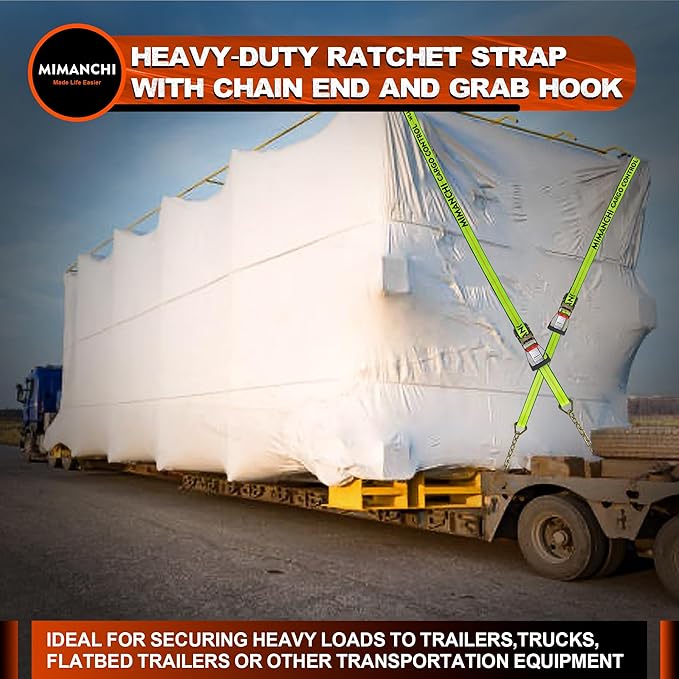 2" x 27' Ratchet Straps with Chain Extension and Grab Hooks,Heavy-Duty Tie Down Straps 3,333 lbs Working Load Limit and 10,000 lbs Break Strength for Cargo Straps for Secure Transport 4Pac