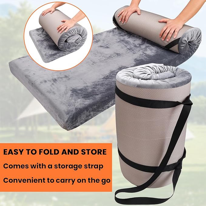 Memory Foam Sleeping Pad Camping Mattress,3 Inch Thick Portable Floor Mat for Adult Waterproof Sleeping Mat Roll Up Floor Mattress Foldable Backpacking Travel Bed for Hiking,Guest Bed