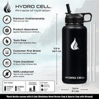 HYDRO CELL Stainless Steel Insulated Water Bottle with Straw - For Cold & Hot Drinks - Metal Vacuum Flask with Screw Cap and Modern Leakproof Sport Thermos for Adults (Black 32oz)
