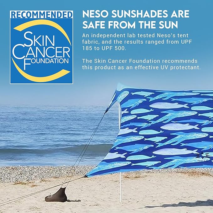Neso Gigante - Portable Beach Tent - Ideal to Enjoy with Family and Friends - UPF 50+, Water-Resistant, and Lightweight - Save The Whales, 11' x 11'
