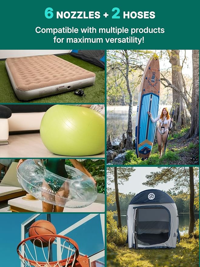 Niphean Paddle Board Pump with (Build-in Battery), 50 PSI Air Inflator for Car Tires, Paddle Board, Mattress, Portable Tire Inflator with Storage Bag, Auto-Off Air Pump for Inflatables&Deflation