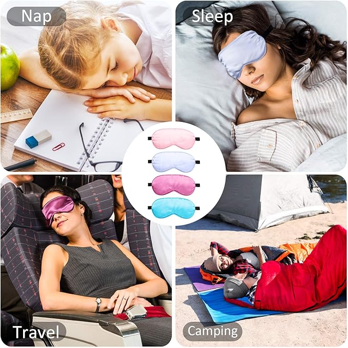 12 Pieces Silk Sleep Mask Pure Silk Sleep Eye Mask with Adjustable Strap Soft and Smooth Eye Cover for Sleeping Blocking Out Lights Men and Women(Assorted Colors)