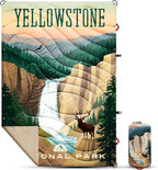 Sherpa Puffy Outdoor Blanket for Camping, Traveling, Car, Picnics, Beach, Concert, Stadium Sporting Events - Wearable, Machine Washable, Soft, Warm, Waterproof - 55 X 78 (Yellowstone NP)