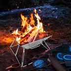 Odoland Folding Campfire Grill, 304 Stainless Steel Grate Barbeque Grill, Portable Camping Grill with Legs for Picnics, Backpacking, Outdoor with Carrying Bag and Kitchen Tongs