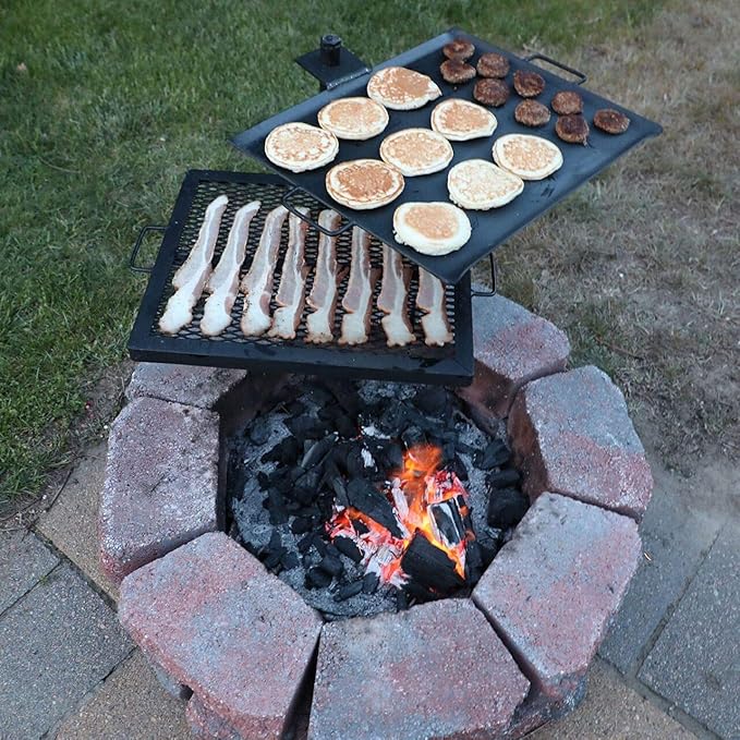 GameMaker Open Fire Cooking Grill – Portable Campfire Grill for Open Flame Cooking, Firepits, Outdoor Fire Rings & Camping – Heavy-Duty, Easy Setup & Adjustable Height