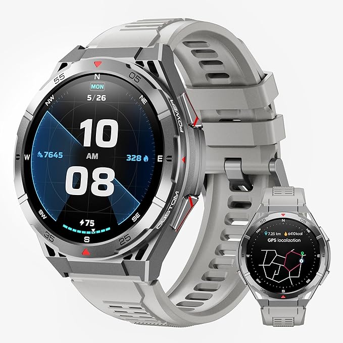 OUKITEL Smart Watch for Men GPS Watch, 1.43" AMOLED Display, 5ATM Waterproof Military Watch, 150+ Sport Modes, Fitness Activity Tracke with Compass Pedometer Sleep Monitor Heart Rate, for Android iOS