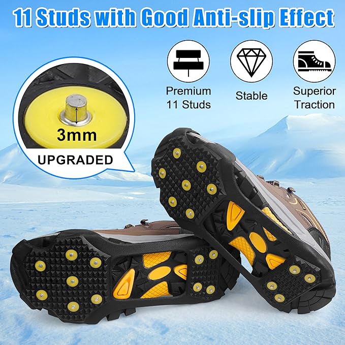 Ice Snow Cleats for Shoes and Boots,Walk Traction Cleats Crampons Anti Slip 11 Studs Ice Snow Grippers Over Shoe for Men Women Walking on Snow Ice