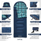 KingCamp Sleeping Bag for Adults, Cold Weather & Warm XL Big and Tall Flannel Sleeping Bags with Compression Sack Portable Waterproof Essentials Gear Accessories for Outdoor Camping