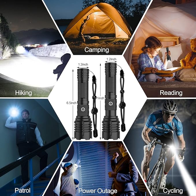 Flashlights High Lumens Rechargeable (Battery Included), XHP70.2 Super Bright LED Flashlight with Holster, Type-C, 5 Modes, Zoomable, IPX6 Waterproof Flashlights for Emergency Camping