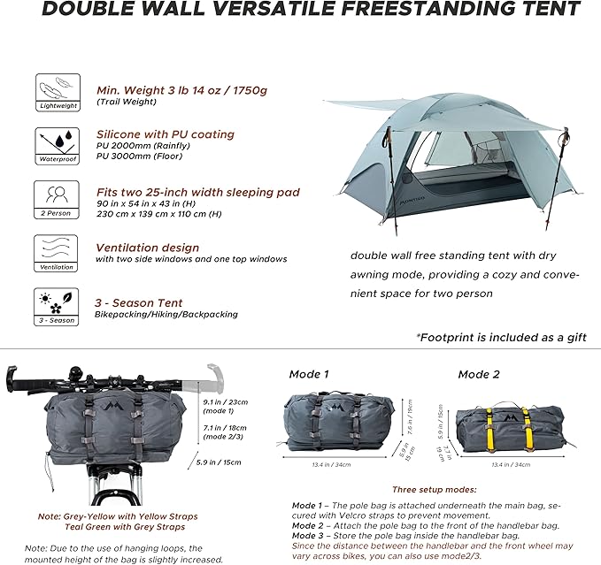 Wander Hawk 2-Person Backpacking Tent, Lightweight 2 Person Tent for Bikepacking Backpacking Camping & Hiking