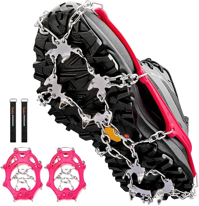 Crampons Ice Cleats Traction Snow Grips for Boots Shoes Women Men Anti Slip 19 Stainless Steel Spikes Safe Protect for Hiking Fishing Walking Climbing Mountaineering