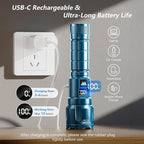 WdtPro LED Rechargeable Flashlight 2 Pack, Super Bright Zoomable 6000 Lumens Tactical Flashlight with LCD Digital Display, 3 Mode Waterproof Flash Light for Camping, Hunting & Home Emergency - Blue