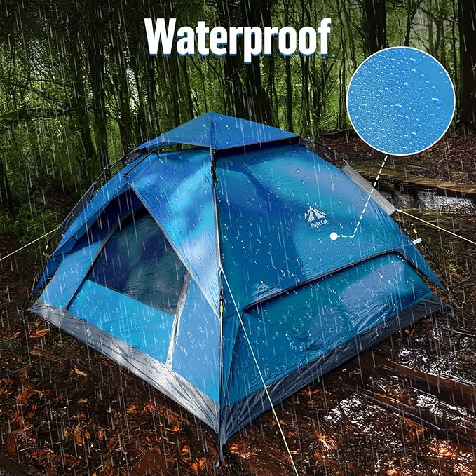 Night Cat Instant Popup Tents 2-3 Persons with Footprint Tarp Easy Setup Camping Tent with Rainfly Double Layers Waterproof Automatic Hydraulic Mechaism