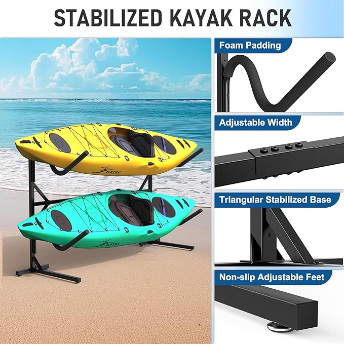 Kayak Rack for Outdoor Storage, Kayak Storage Rack, Adjustable Freestanding Kayak Rack Stand Holder for Paddleboard Surfboard for Indoor, Outdoor
