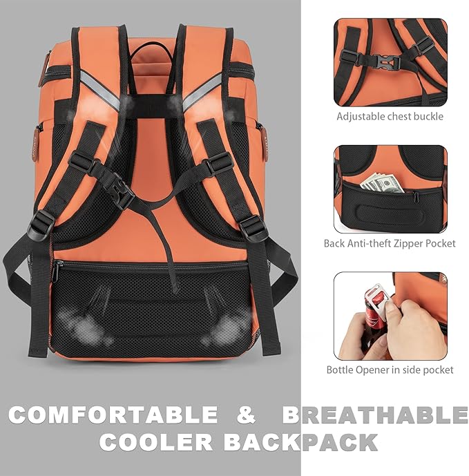 Insulated Cooler Backpack,33/45 Cans Multifunctional Double Deck Leakproof Cooler Bag with Sternum Strap,Large Capacity Lightweight Travel Camping Beach Backpack