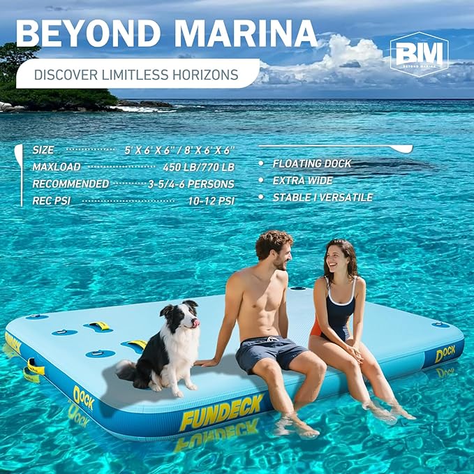 Inflatable Floating Dock – Swim Platform, Floating Deck Raft Mat for Lake, Pool, Beach, Ocean – Non-Slip Surface – BM Fundeck